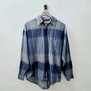VTG Guess || Mens Western Blue Plaid Dress Shirt Small